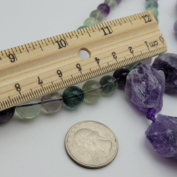 Multicolor Round Agate Bead And Rough Amethyst Geode Necklace LOT Needs Clasps - Picture 12 of 13